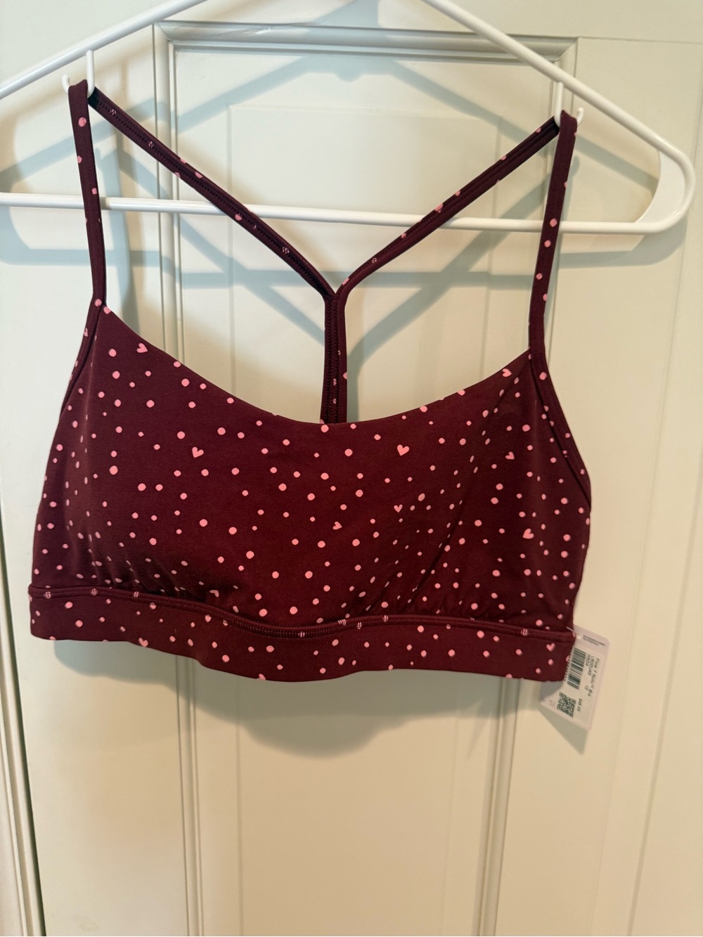 NWT Lululemon Valentine Maroon Heart Polka Dot Flow Y Nulu Sports Bra 12
